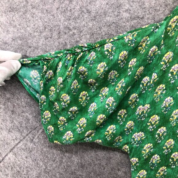 Zara Maxi Dress Womens XS Green Boho Print Ruffle Short Sleeve V-Neck Relaxed - Picture 5 of 10
